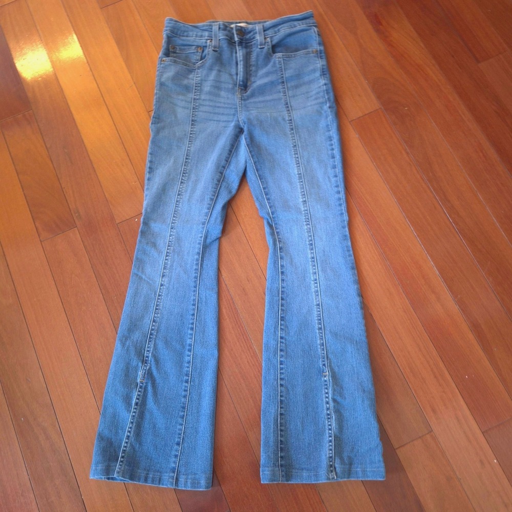 Levi's 726 Flare Jeans Womens 28 Blue Excellent Front Seam Slit High Rise